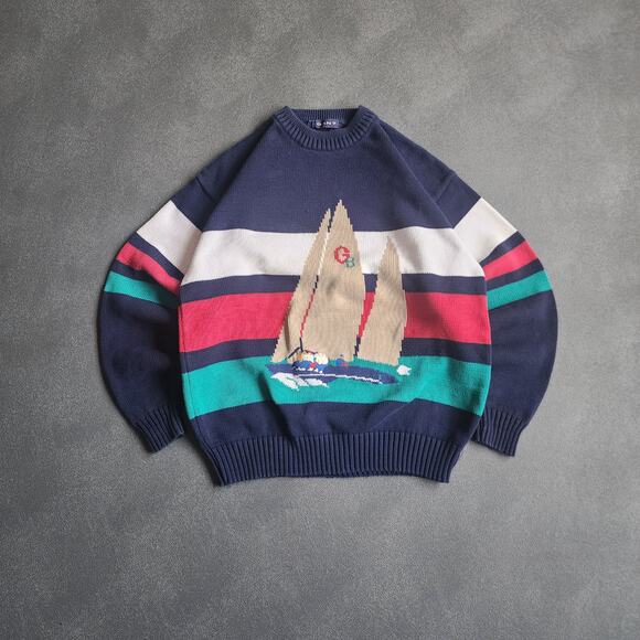 American Vintage Other - Vintage 90's GANT Sailboat Hand Intarsia Navy Sweater XXLT